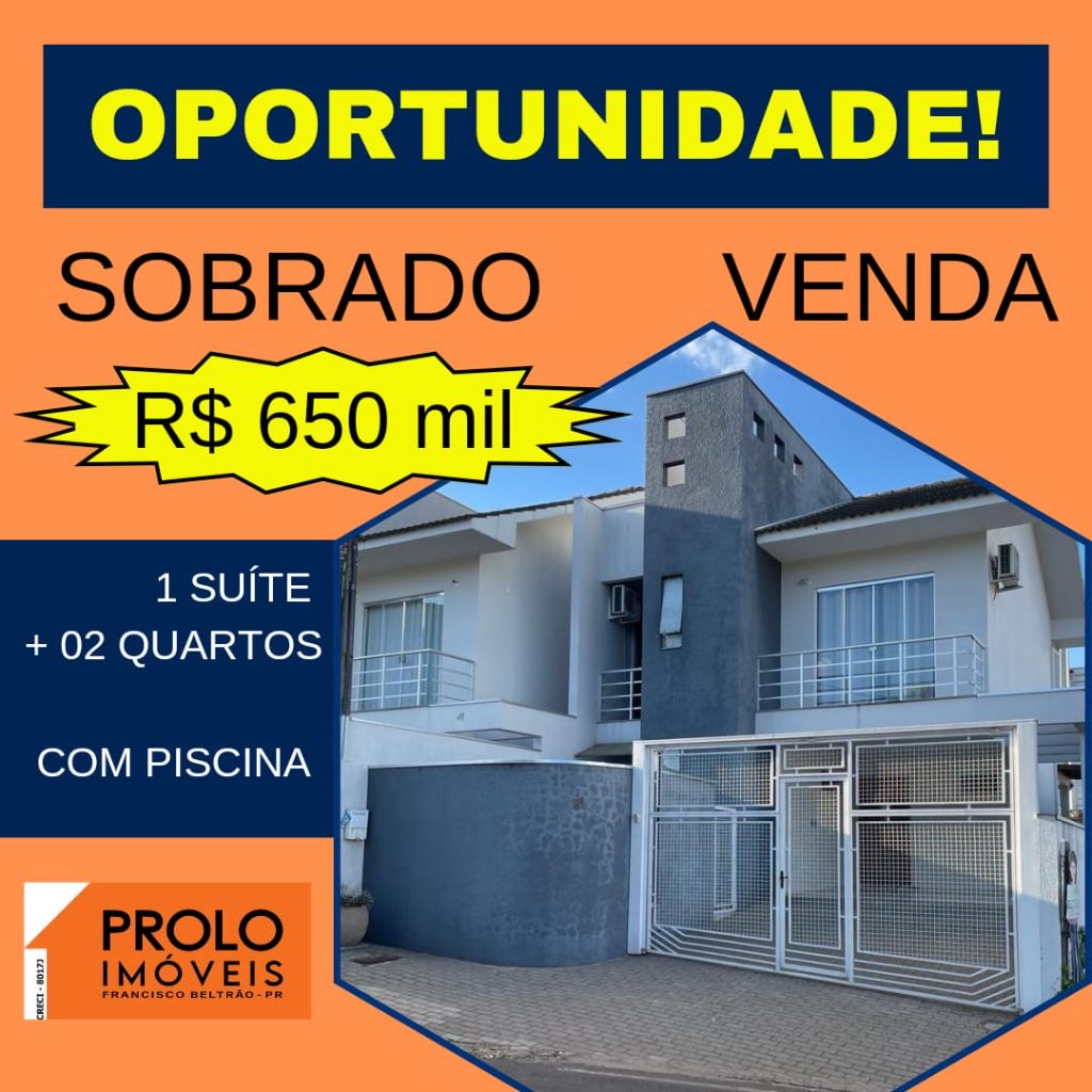 SOBRADO COM PISCINA, 01 SUTE + 02 QUARTOS, NO SO CRISTVO. 