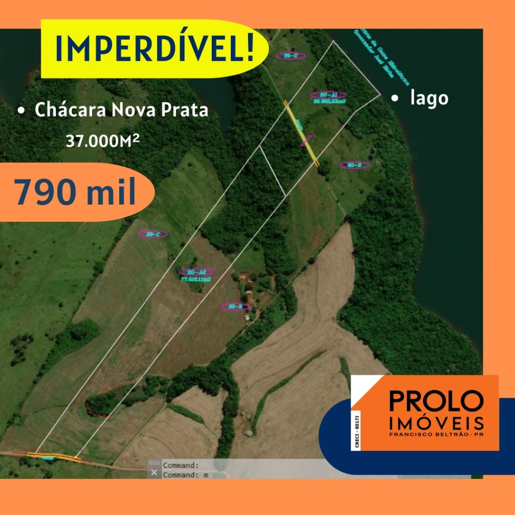 CHCARA 37.000M COM CASA, NO LAGO DE NOVA PRATA.