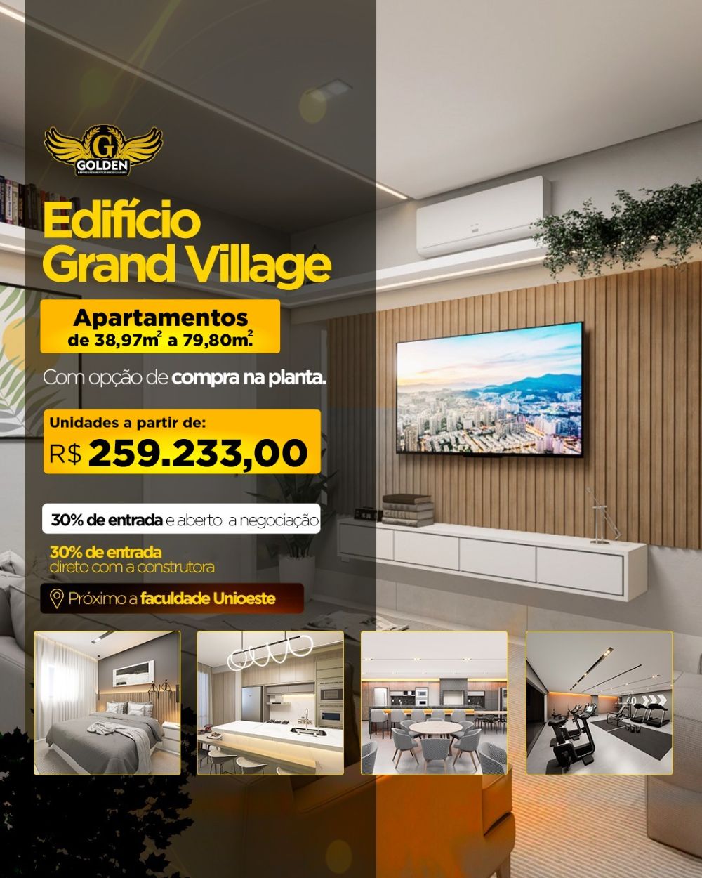 APARTAMENTOS STUDIOS EXCELENTE INVESTIMENTO NO ED. GRAND VILLAGE