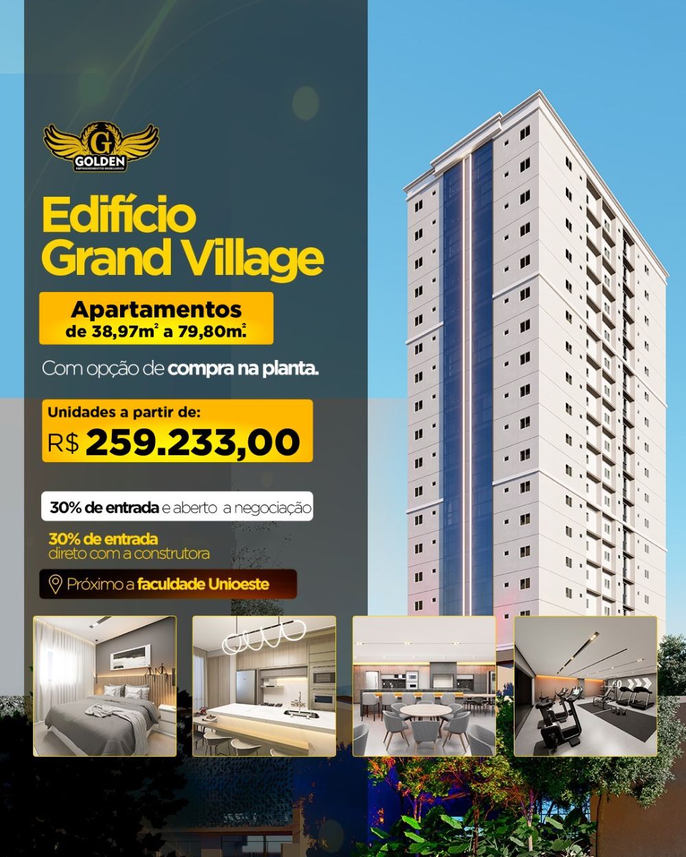 APARTAMENTOS STUDIOS EXCELENTE INVESTIMENTO NO ED. GRAND VILLAGE