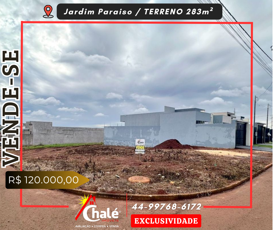 Terreno de Esquina com 283m2  - Jardim Paraiso